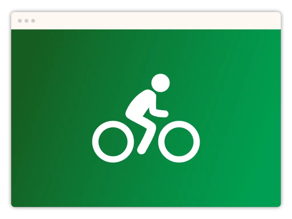 Eine weiße Silhouette einer Person auf einem Fahrrad vor einem grünen Hintergrund.