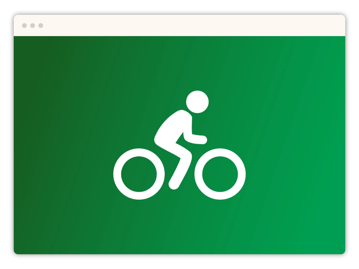 Eine weiße Silhouette einer Person auf einem Fahrrad vor einem grünen Hintergrund.